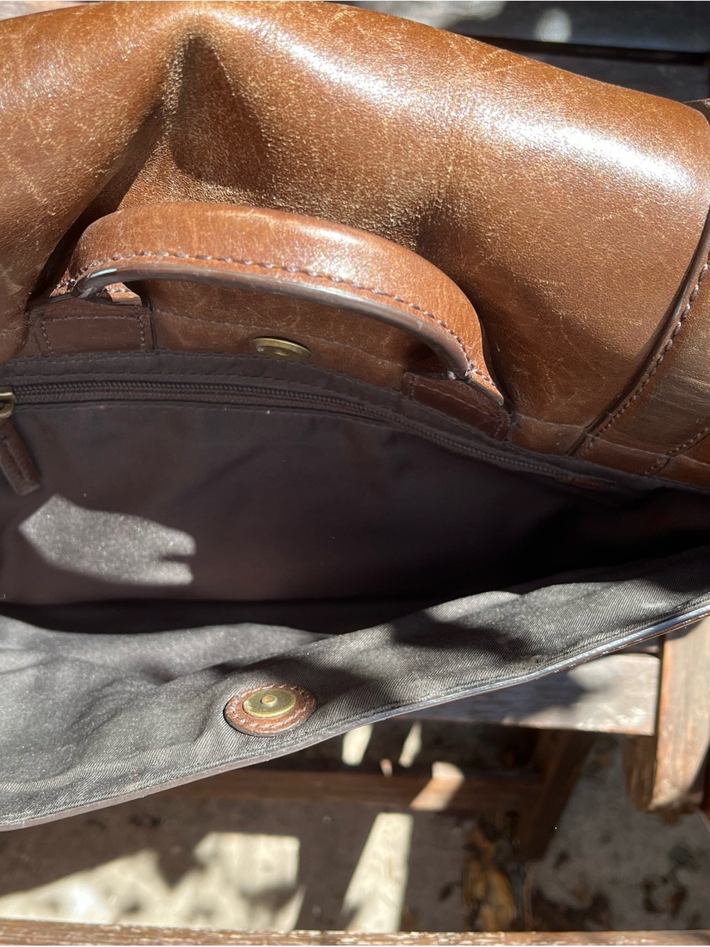Fossil Brown Leather Messenger Bag with Buckle Straps - Picture 4 of 7